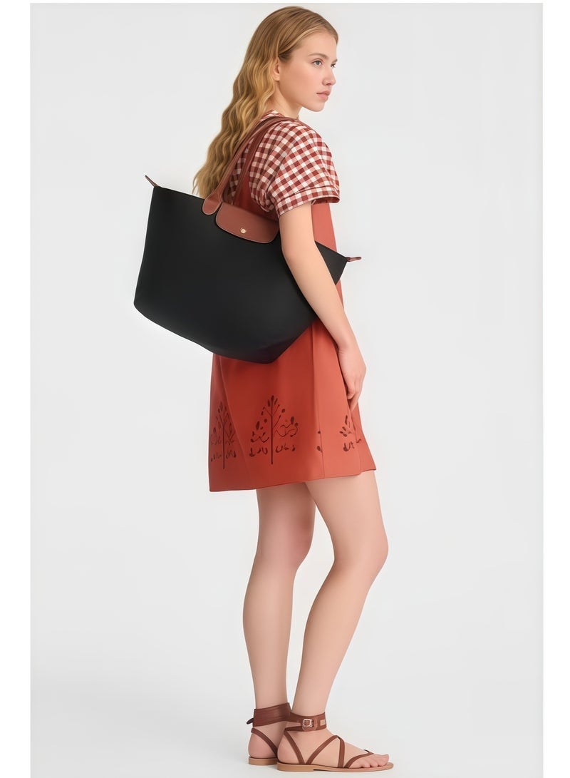 لونغشامب - حقيبة يد نسائية كلاسيكية عصرية متعددة الاستخدامات متوسطة الحجم، حقيبة تسوق وحقيبة كتف، باللون الأسود الكلاسيكي - Image 2